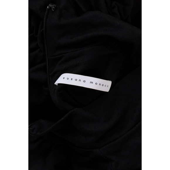 Sz S Susana Monaco Black Gathered Mock Neck Midi Dress NWOT - Picture 5 of 7